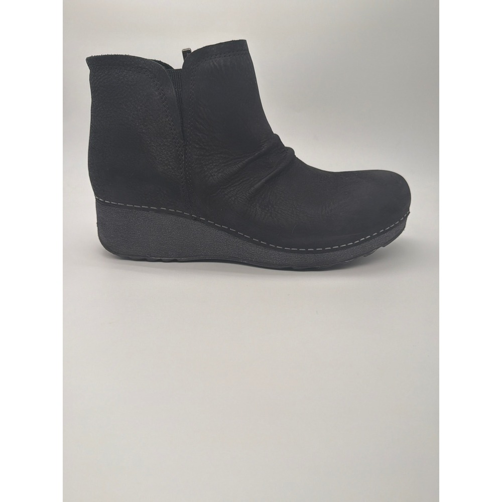 Dansko Barb Black Nubuck Leather Ruched Wedge Ankle Boots 1227100200 Womens 39
